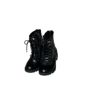 Girls Black Combat Boots Studded Goth Moto Ankle Boots Size 1 Kidpik